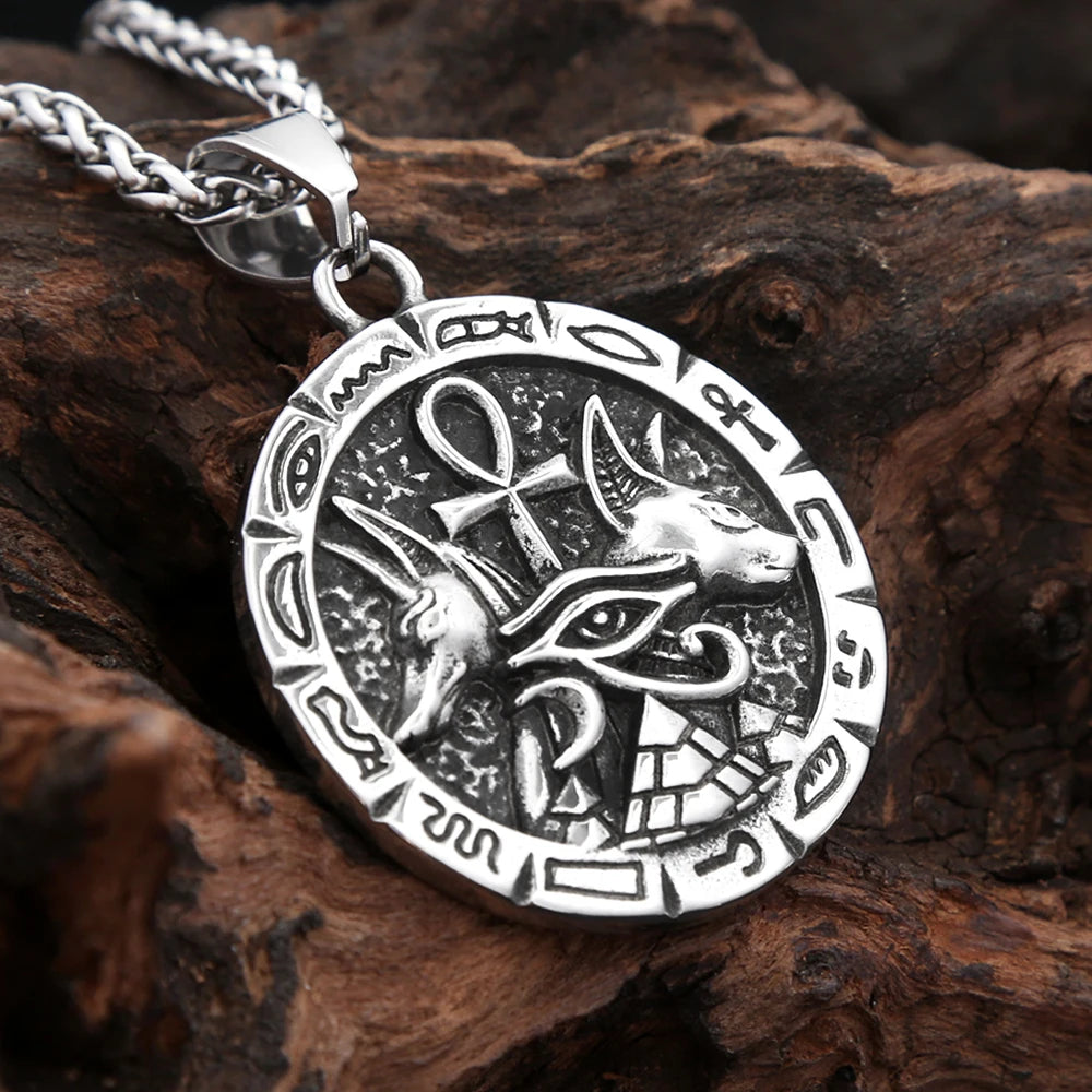 New Fashion Anubis Ankh Cross Pendant 316L Stainless Steel Ancient Egyptian Eye of Horus Necklaces For Men Women Amulet Jewelry