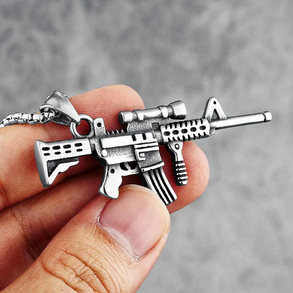 Hip Hop Rap Carbine Necklace 316L Stainless Steel Men M16 M4 Pendant Chain Rock Punk for Boyfriend Biker Rider Jewelry Best Gift