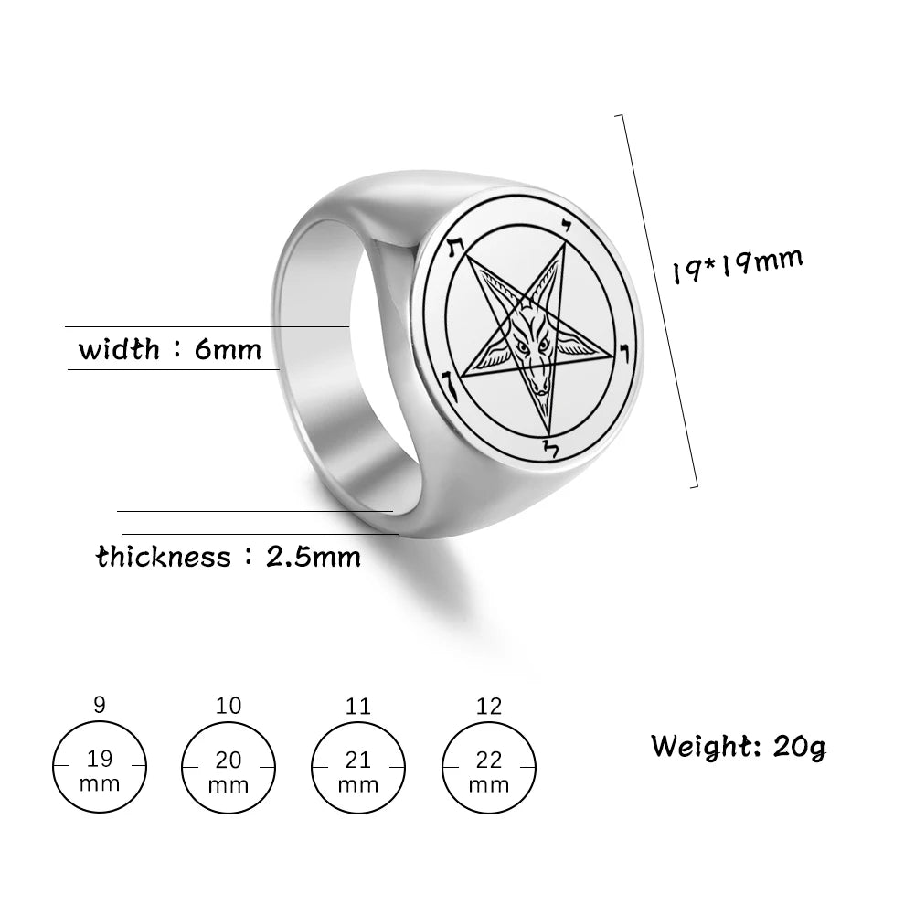 Dreamtimes Man Ring Pentagram baphomet goat sulfur Leviathan cross Satan Devil symbol Stainless Steel Rings For Men Jewelry Gift