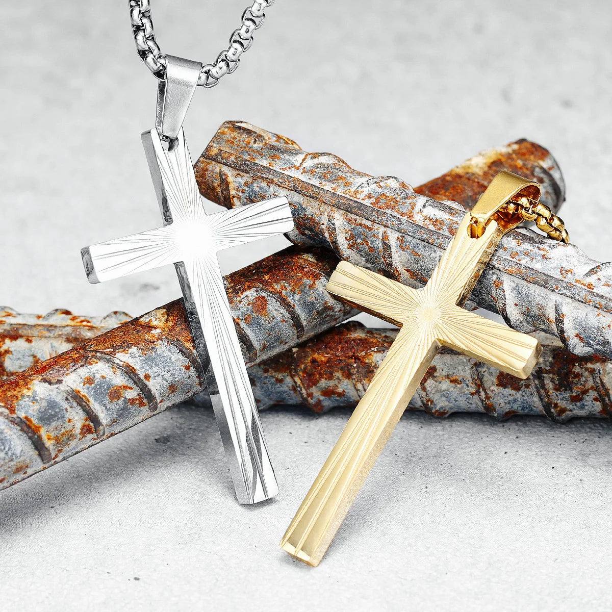 Focus Cross Necklaces 316L Stainless Steel Men Radiancy Pendants Chain Religion Belief Hiphop Rap for Male Couple Jewelry Gift