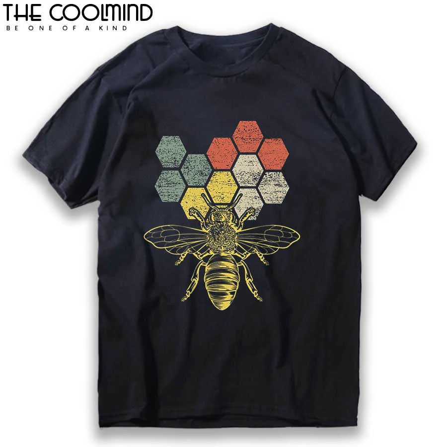 COOLMIND 100% Cotton Big Size Bees Print Unisex T Shirt Loose Bees Men Tshirt Short Sleeve t-shirt Men Tee Shirt BEES33