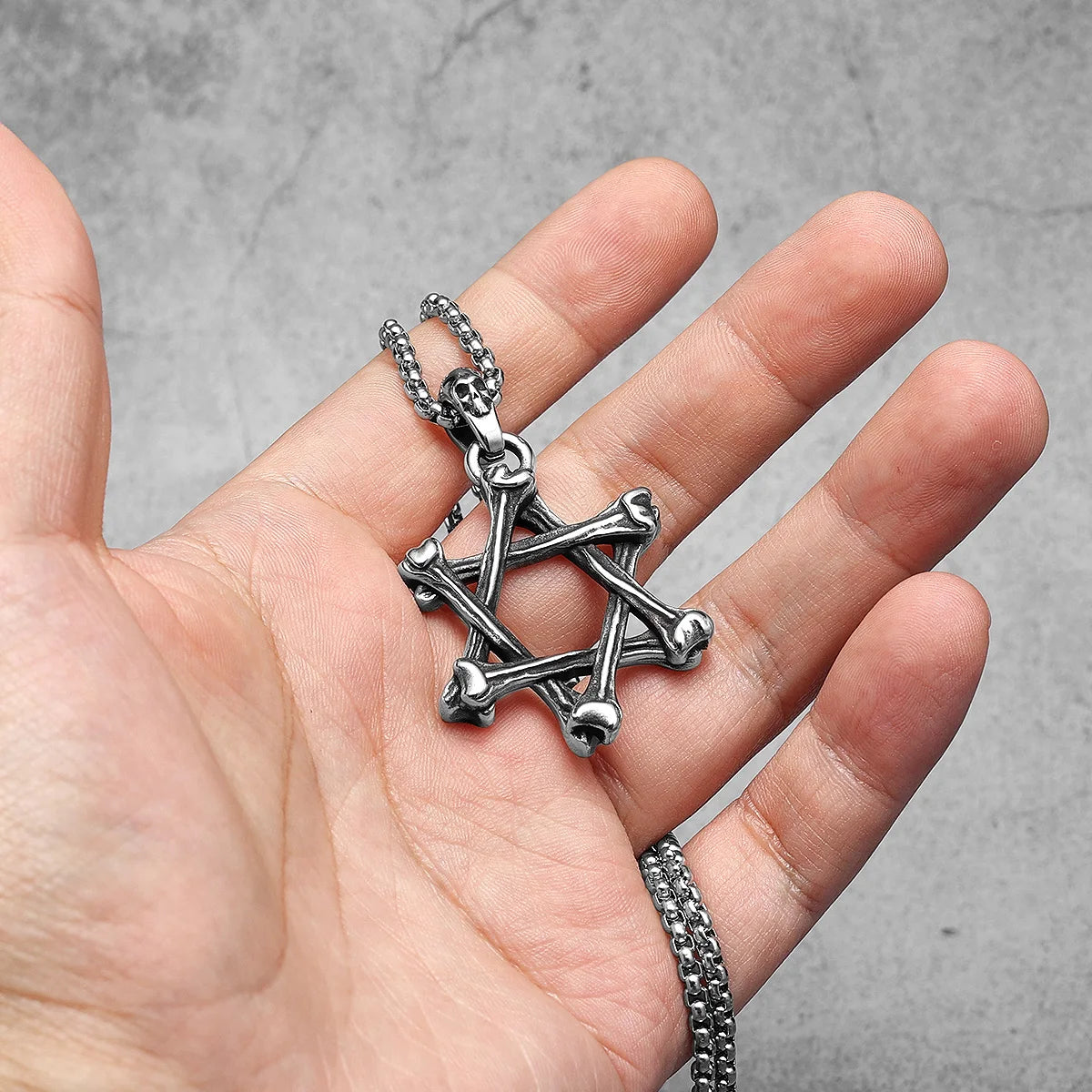 Six-pointed Star of David Necklaces Bones Pendants 316L Stainless Steel Men Chain Rock Punk for Male Jewelry Xmas Gift Wholesale