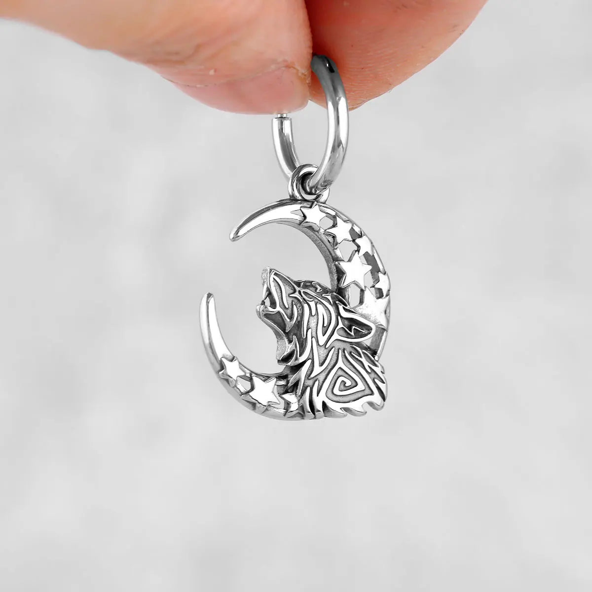 Viking Animal Wolf Head Sleeping Dragon Moon Stainless Steel Earrings Fashion Vintage Men's Amulet Jewelry Earrings Teen Gift