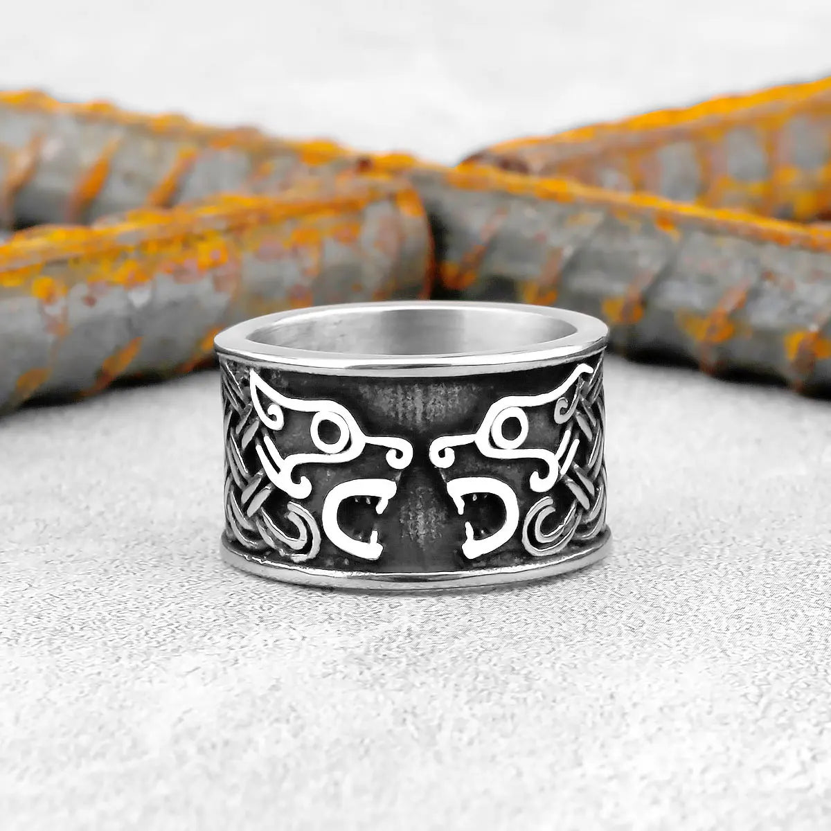 Viking Two Wolf Totem Ring Slavic Guard Veles Amulet Hip Hop Punk 316L Stainless Steel Ring Fashion Jewelry Gift for Male Friend