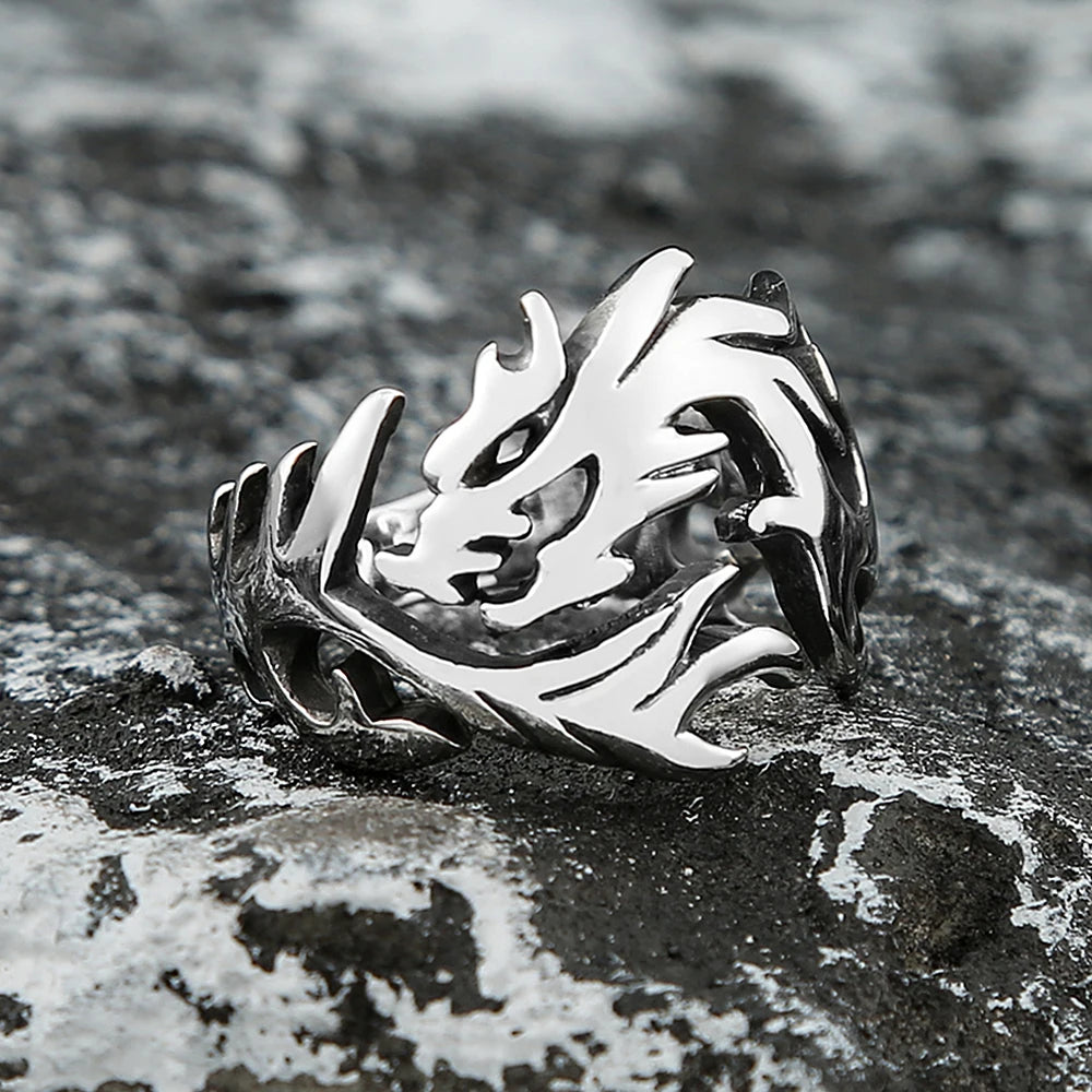 Fashion Punk Stainless Steel Fire Dragon Rings For Men Women Hip Hop Biker Vintage Vikings Animal Ring Amulet Jewelry Wholesale