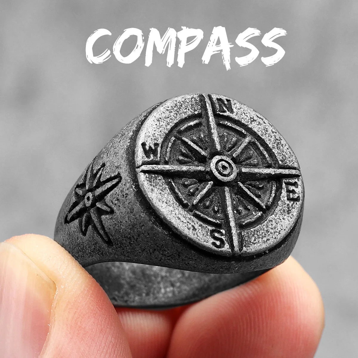 Compass Men Rings 316L Stainless Steel Navy Ocean Nautical Navigation Punk Rock Rap for Biker Male Boyfriend Jewelry Best Gift