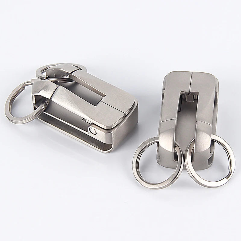 Luxury Key Chain 316L Stainless Steel Men Belt Car Keychain Double Hook Waist Hanging Key Ring Holder Buckle Durable Best Gift