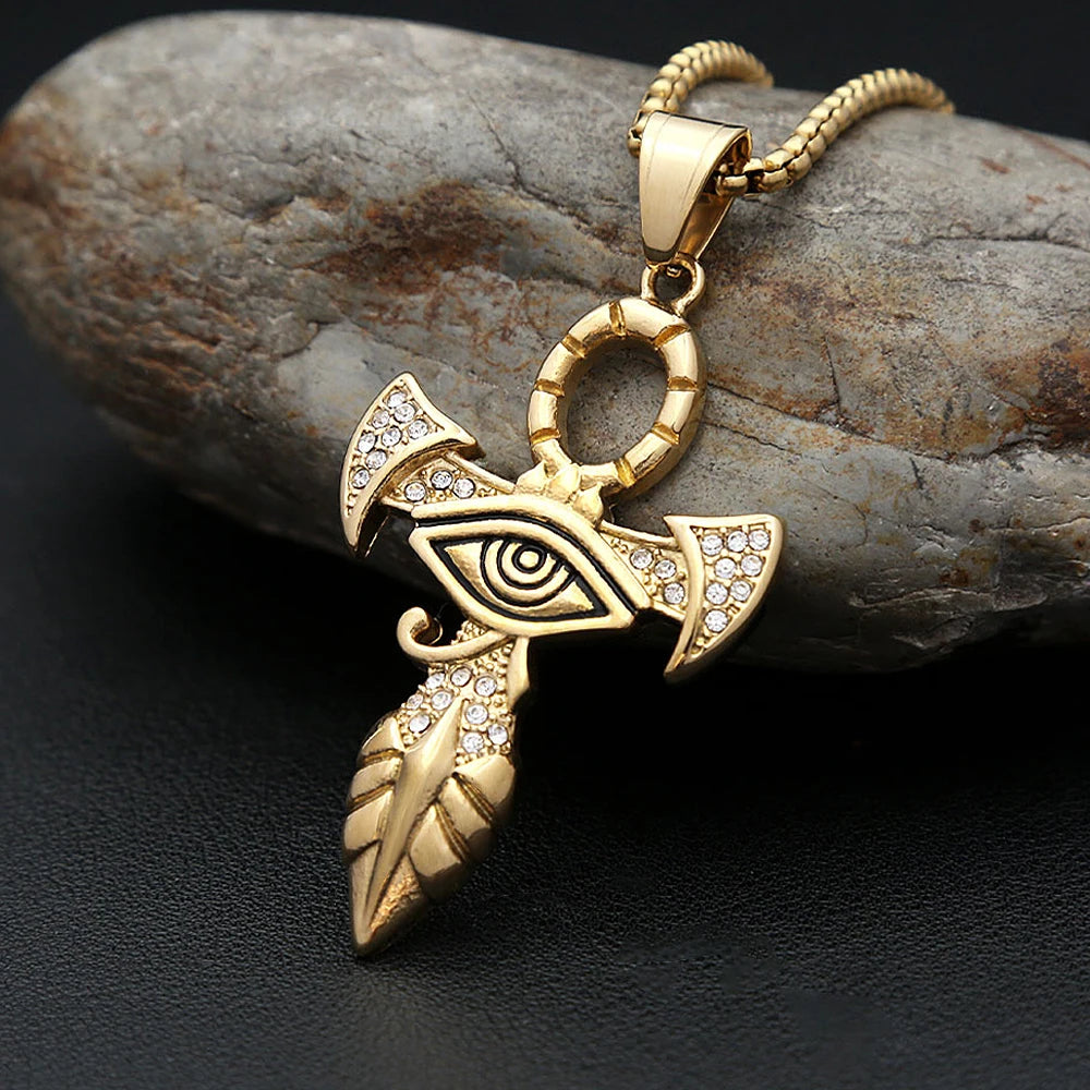 Punk Vintage Edelstahl Horus Auge Kreuz Anhänger Halsketten Für Männer Frauen Hip Hop Biker Mode Amulett Schmuck Dropshipping