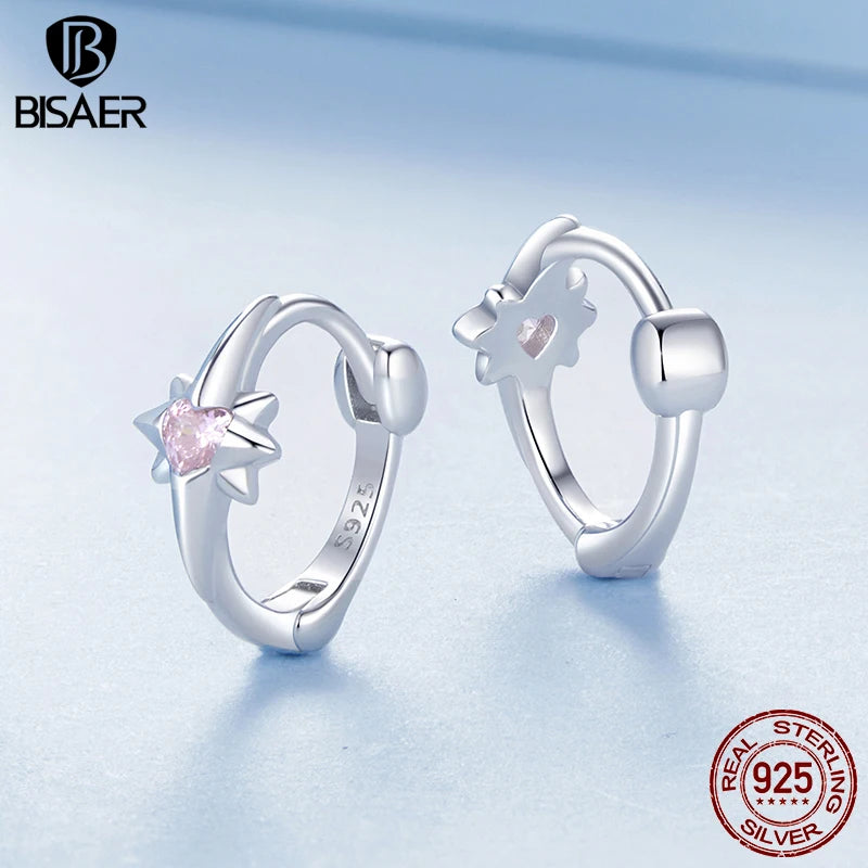 BISAER Real 925 Sterling Silver Hexagram Hoop Earrings Plated White Gold Women Party Weeding FOriginal ine Jewelry Gift EFE1112