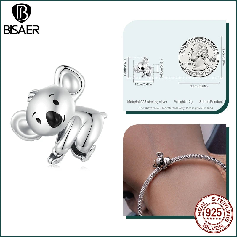 BISAER 925 Sterling Silber Little Dragon Charms Perlen Niedliche Eule Katze Hahn Anhänger für Frauen DIY Armbänder Halskette Schmuck Geschenk