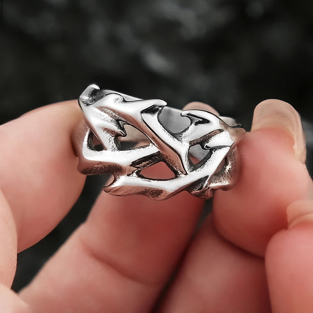 Vintage 316L Stainless Steel Crown Of Thorns Ring Fashion Punk Hollow Out Design Simple Rings For Men Women Couple Jewelry Gifts