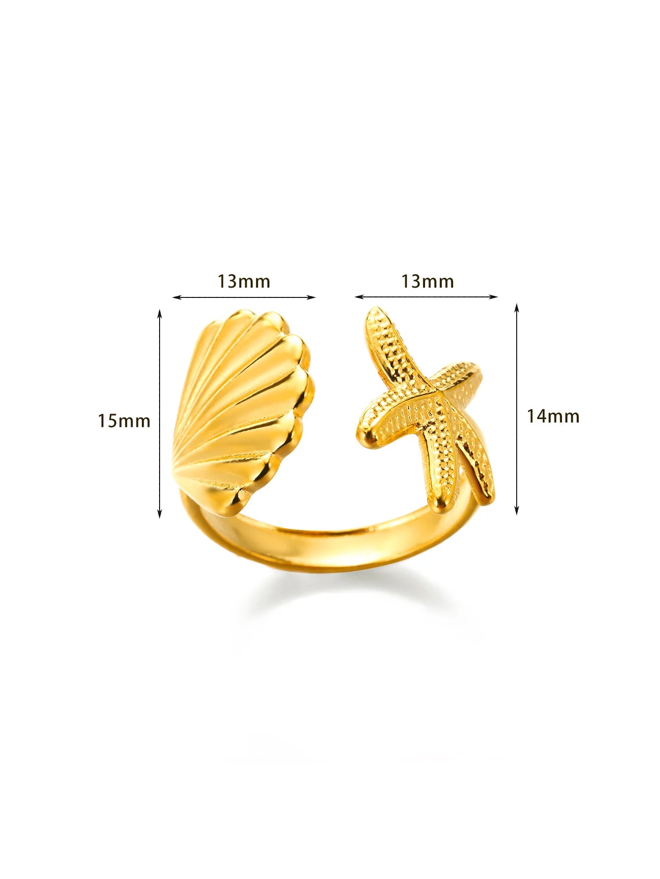 Freshwater Starfish Shell Opening Ring For Women New Fashion Gold Color Stainless Steel Anillos Summer Beach Jewelry Match Gifts