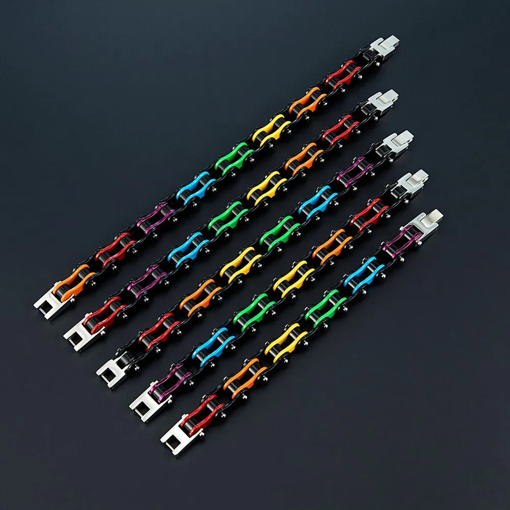 Locomotive Punk Pride Bracelet Black Stainless Steel Enamel Rainbow LGBT Bicycle Chain Bracelet For Gay Lesbian Couple Gifts