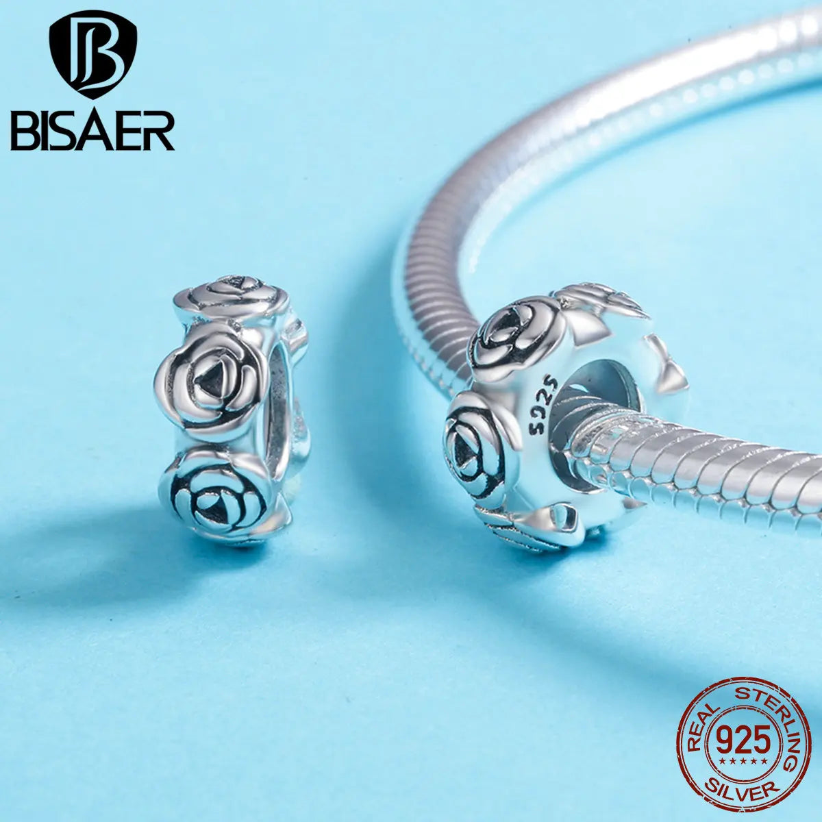 BISAER 925 Sterling Silver Charm Rose Flower Tulip Carnation Pendant For Mother Girl DIY Bracelets Necklace Fine Jewelry Gift