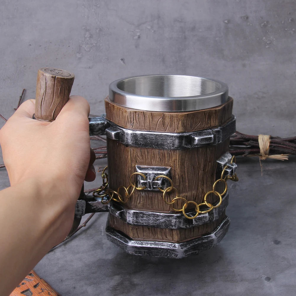Viking Wood Style Beer Mug Insulated Barrel