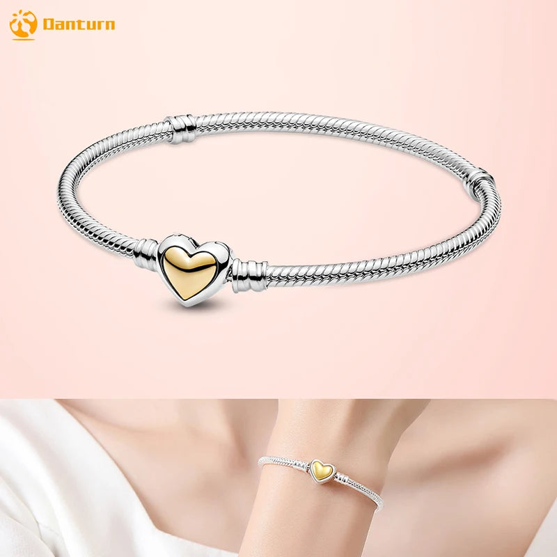 Danturn 925 Silver Heart Infinity Wishbone Heart Blue Disc Fan Clasp Heart T-Bar Multi Snake Chain Bracelets