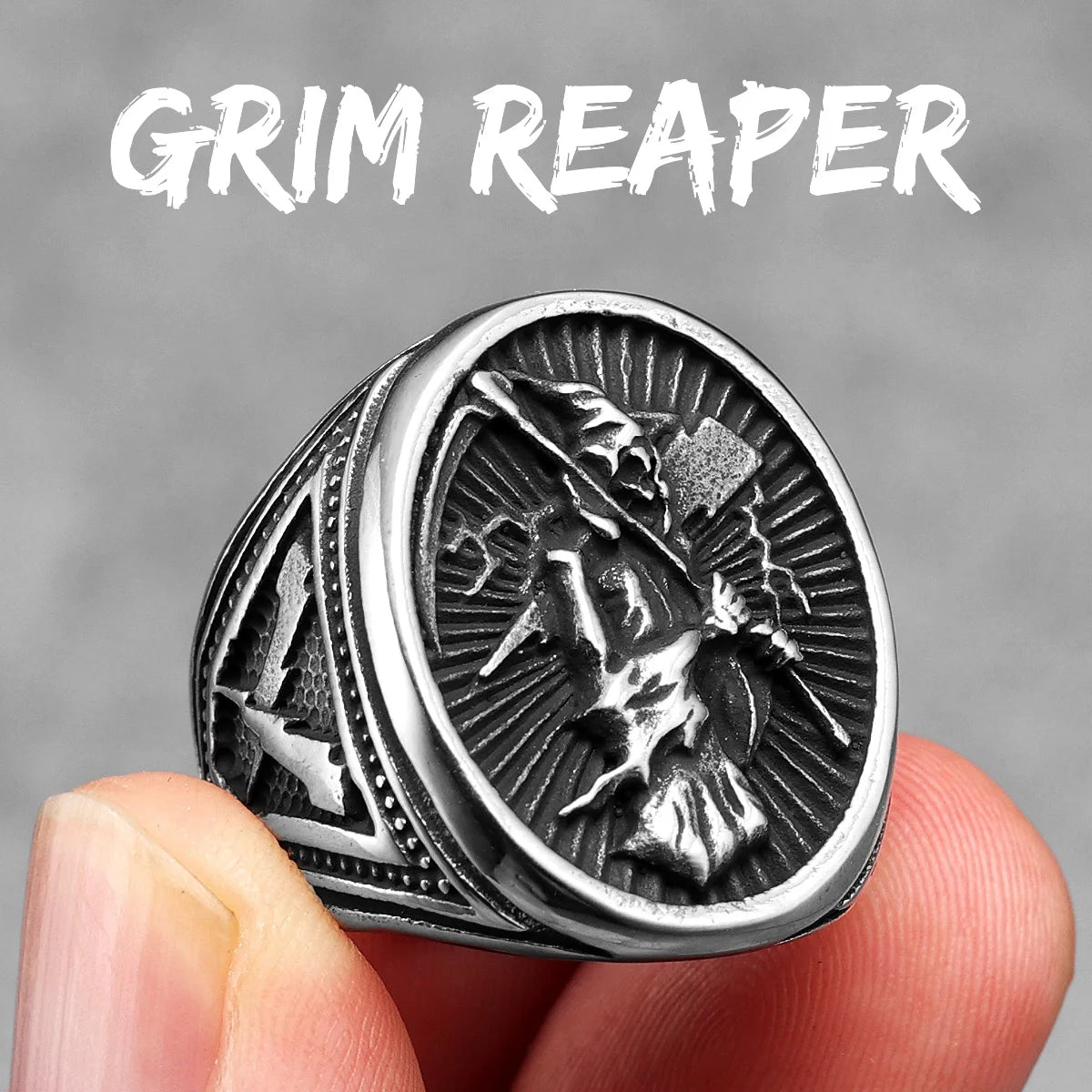 Grim Reaper Men Rings 316L Stainless Steel Punk Rock Soul Scythe Rap Party for Biker Male Friend Jewelry Best Gift Wholesale