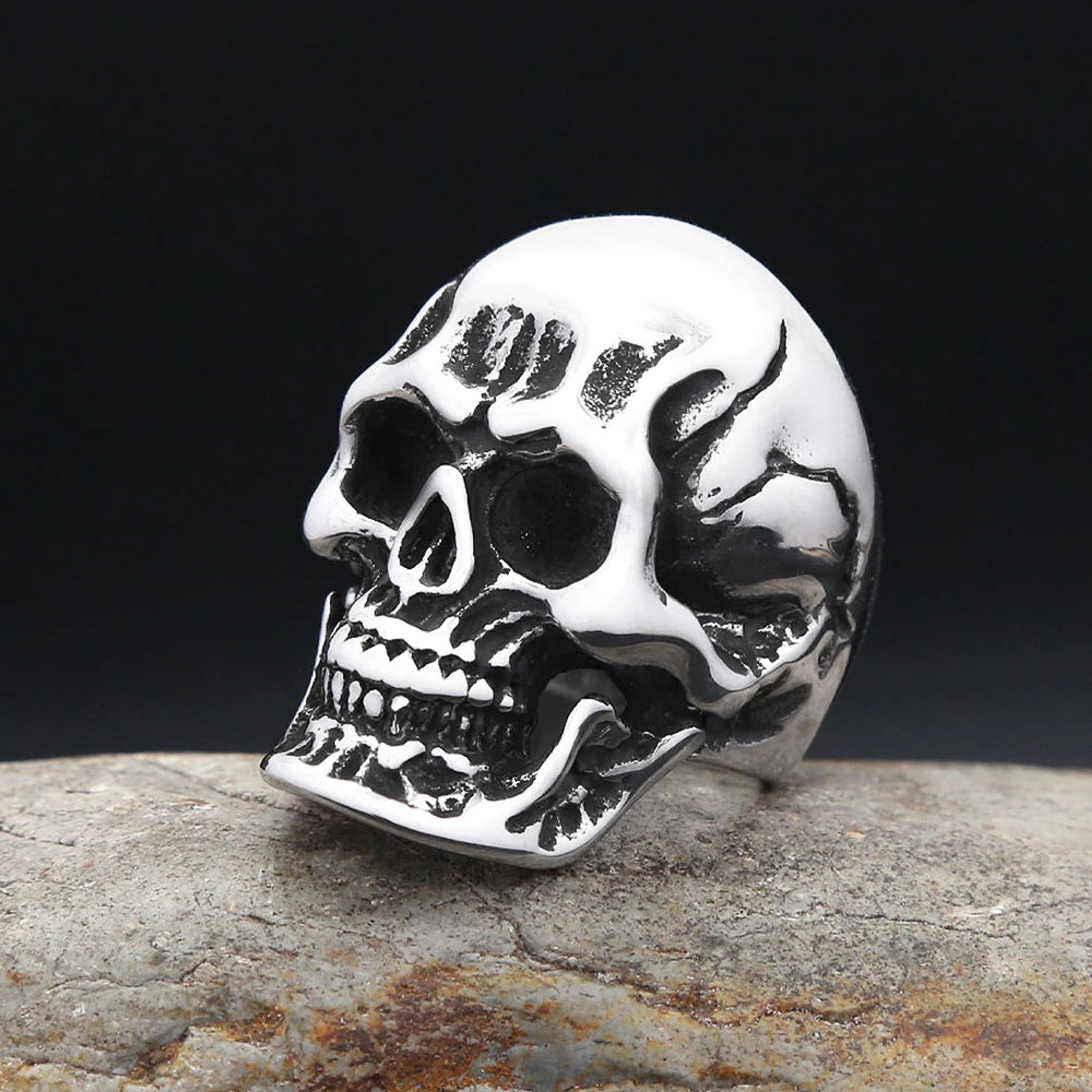 Gothic Punk Stainless Steel Ghost Head Skull Rings For Men Hip Hop Vintage Classic Skeleton Ring Biker Jewelry Gifts Wholesale