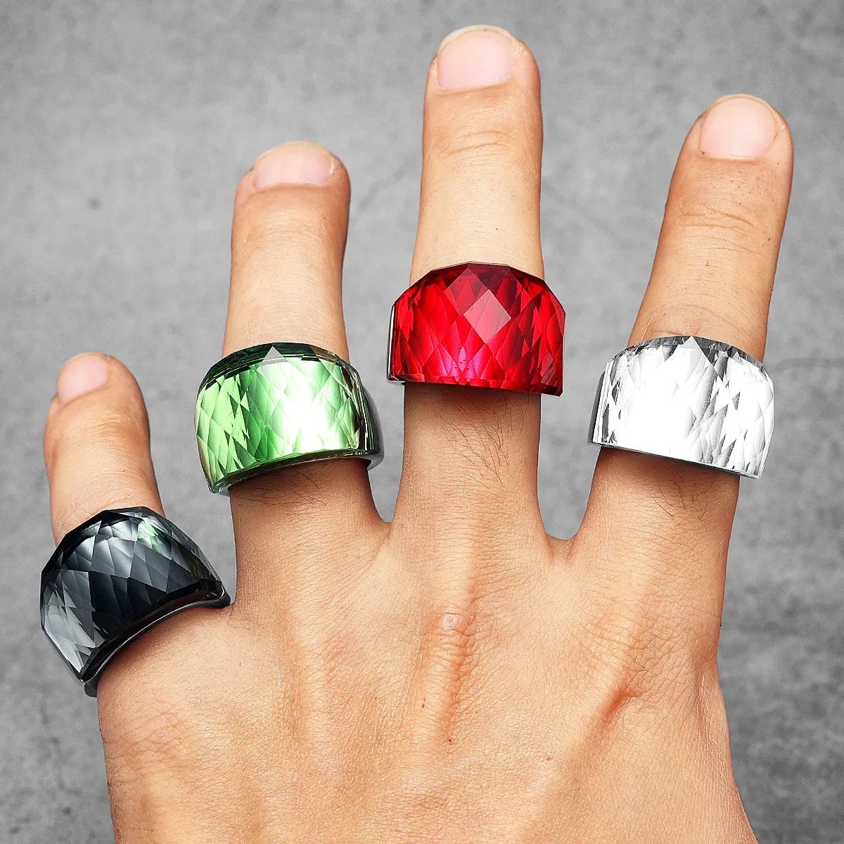 Multicolor Luxury Glass Crystal Men Rings Stainless Steel Punk Rock Bling Fashion Women Jewelry Accessories For Gift Wholesale