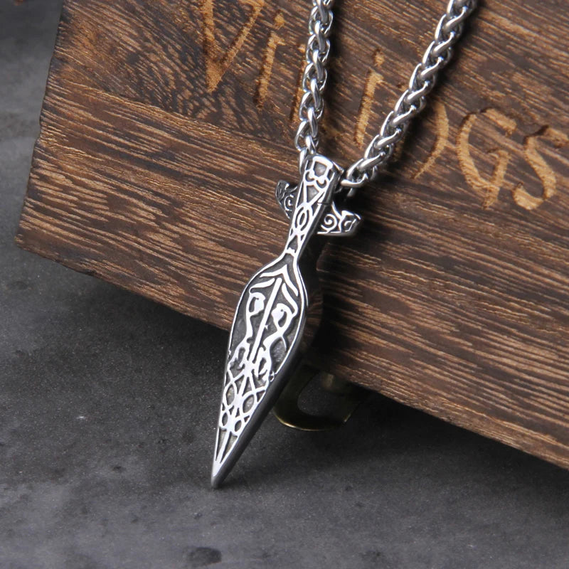 Norse Runes Odin's Spear Gungnir Necklace Men Gold Color Stainless Steel Arrowhead Pendant Valknut Talisman Male Vikings Jewelry