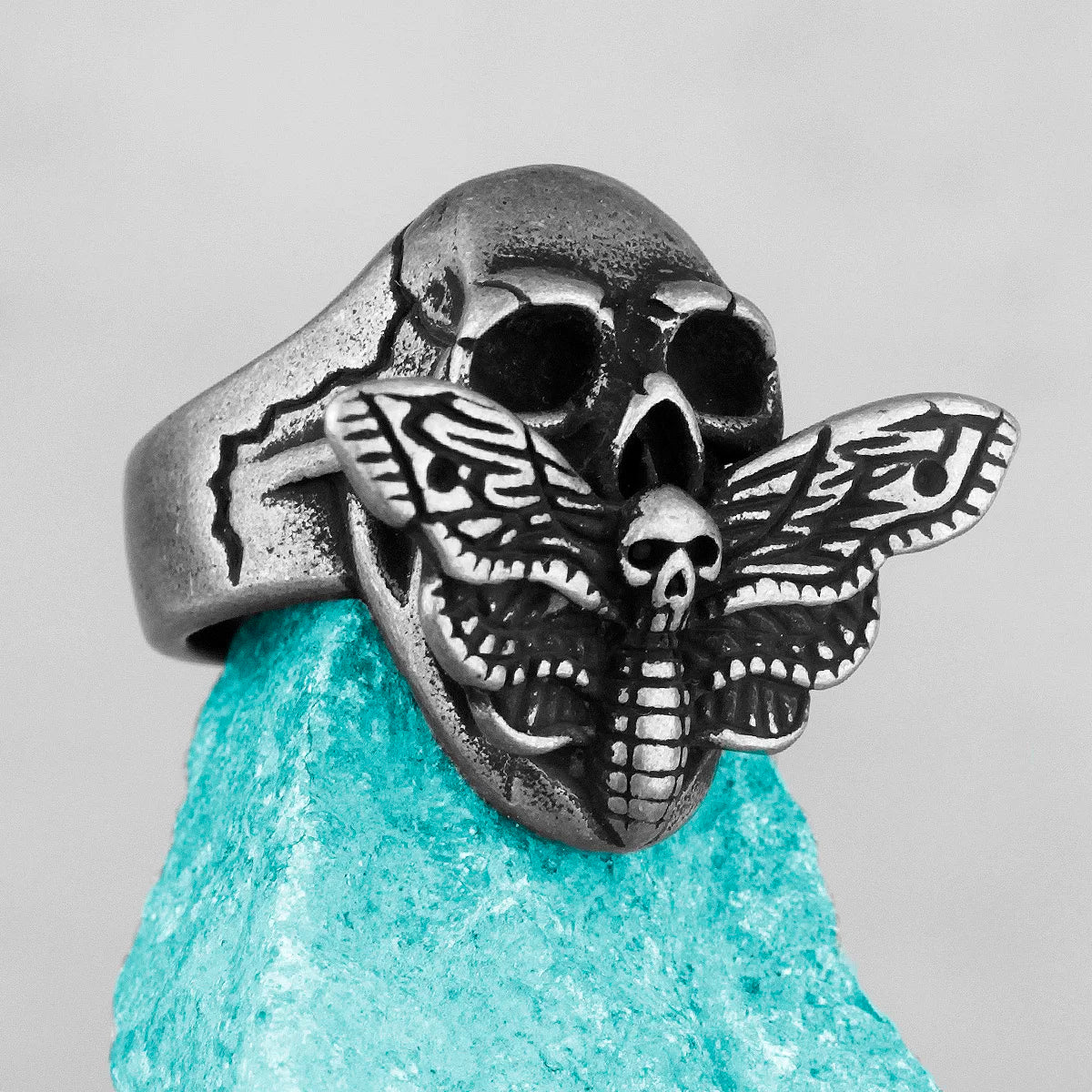 Retro Schwarz Schmetterling Schädel Edelstahl Herren Ringe Punk Übertreibung für Männlich Freund Biker Schmuck Kreativität Geschenk Großhandel