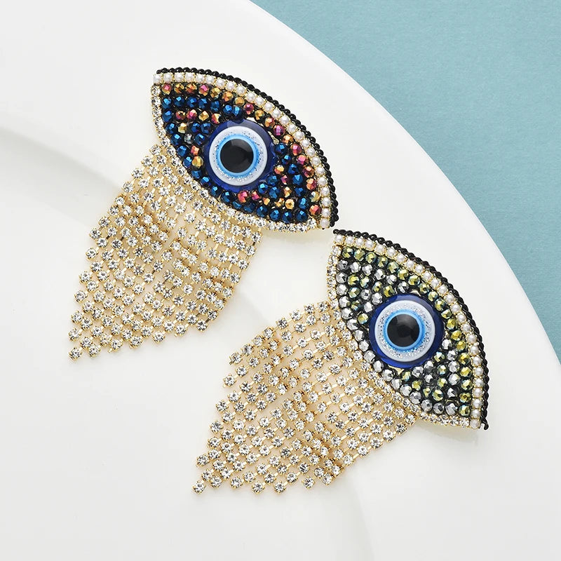 Wuli&baby Handmade Tassel Eye Brooches For Women High Quality 2-color Shining Eyes Brooch Pins Gifts