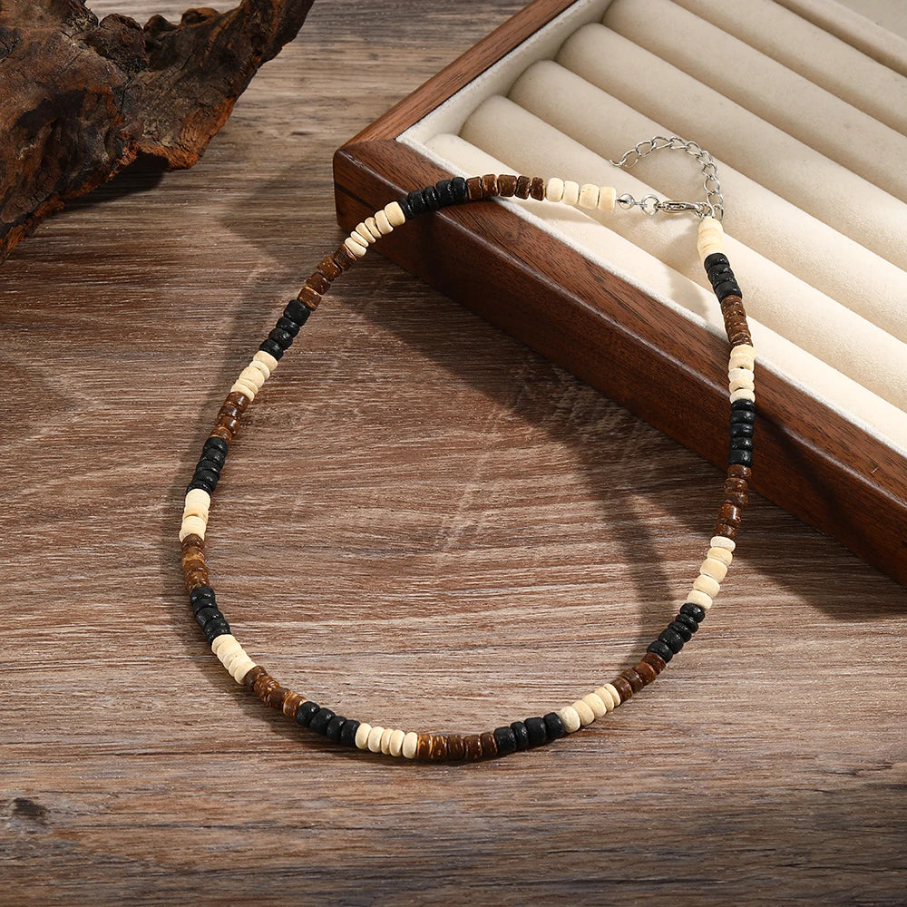 Men's African Necklace Vinatge Men Crown Charms Necklace Jewelry Surfer Necklace Gifts For Women Wooden Beach Choker Necklace