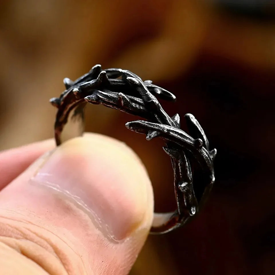 Vintage Black Jesus Crown Thorns Rings For Man Women 316L Stainless Steel Olive Branch Ring Fashion Couple Jewelry Dropshipping