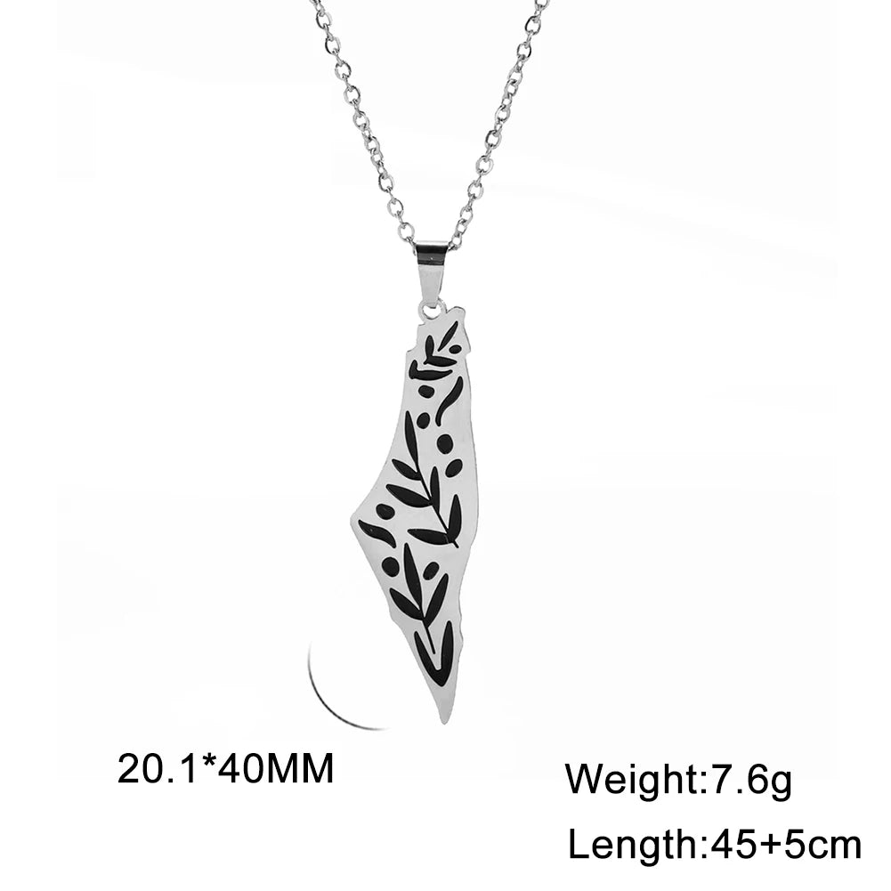 New Fashion Israel Map Rooted Tree Necklace Stainless Steel Pendant Choker Israel Plant Pattern Map Frame Charm Jewelry Gifts