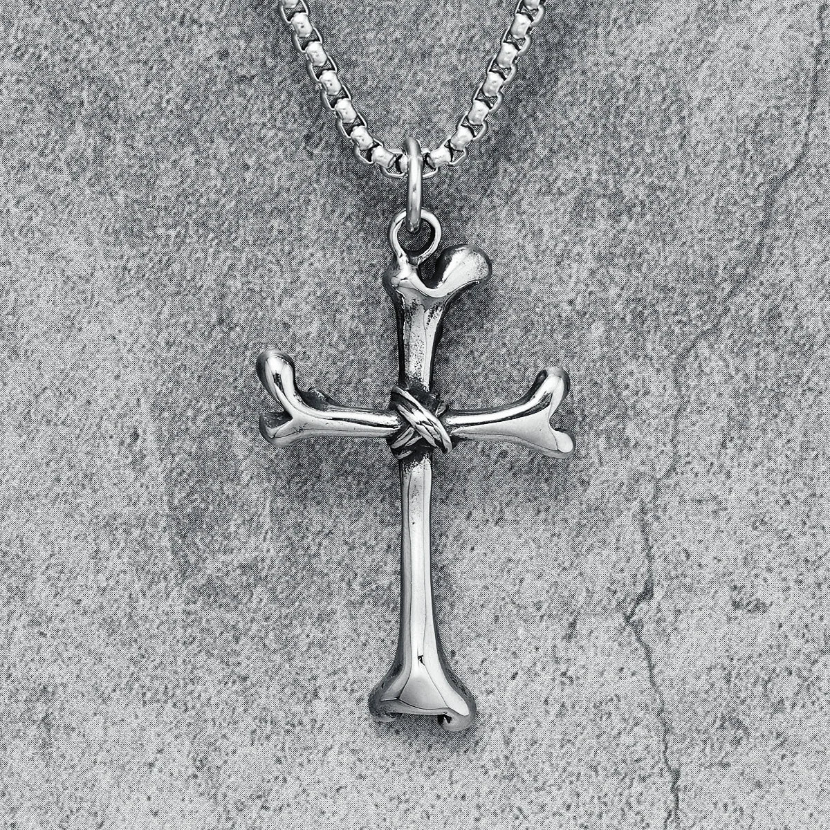 Bones Cross Men Necklace Creative Skeleton 316L Stainless Steel Pendant Chain Religion Rock Punk Rap for Biker Male Jewelry Gift