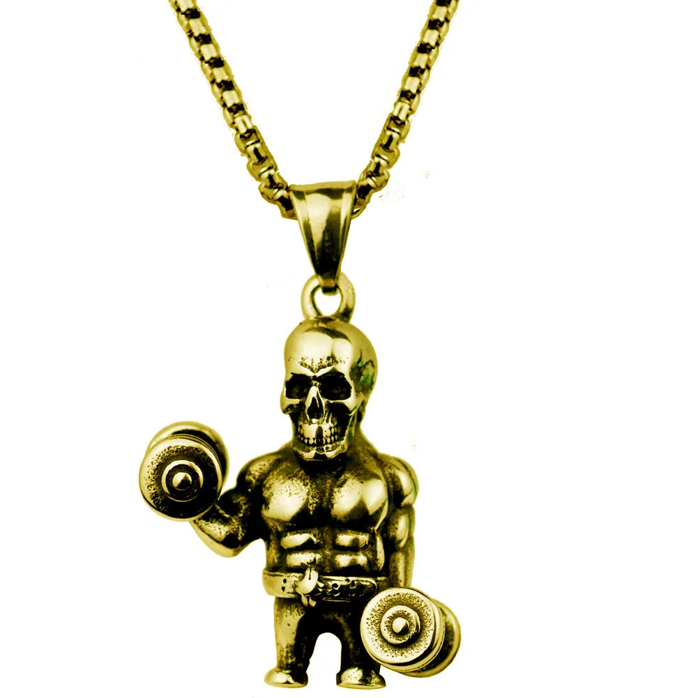 Fashion Barbell Dumbbell Pendant Men\\\'s Gym Weightlifting Necklace Women\\\'s Fitness Bodybuilding Sports Jewelry