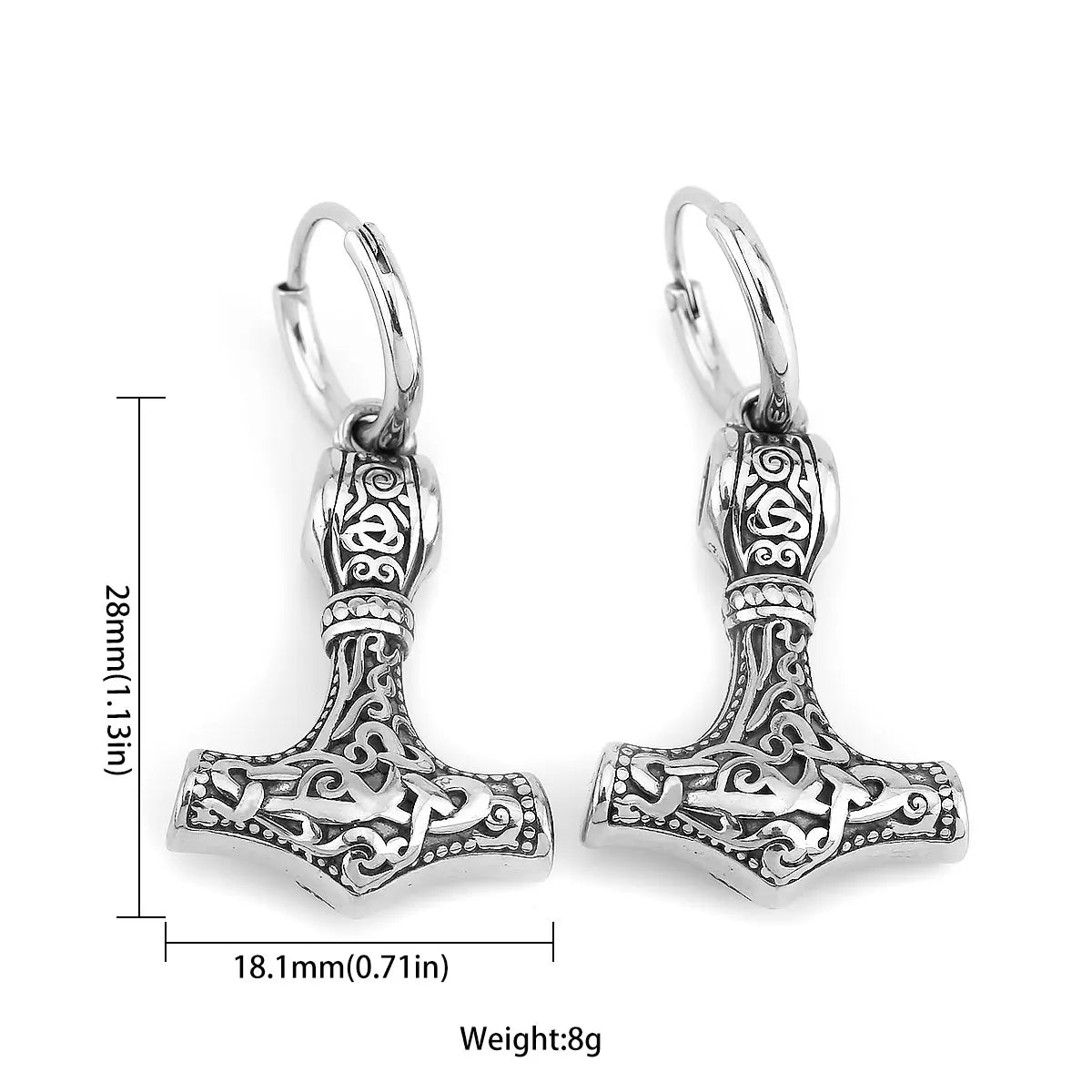 Fashionable Nordic Various Domineering Wolf Head and Thor's Hammer Drop Earrings Men's Charm Stainless Steel Earrings Wholesale