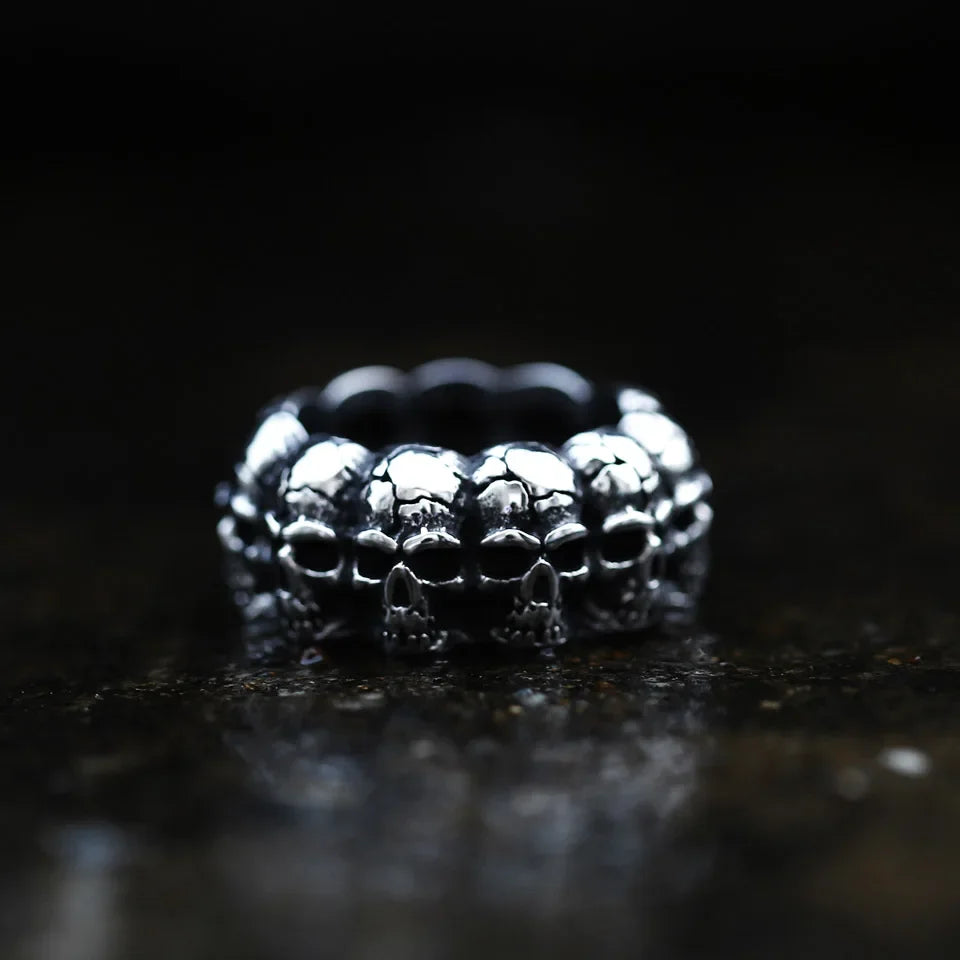 Stainless Steel Skull Row Ring