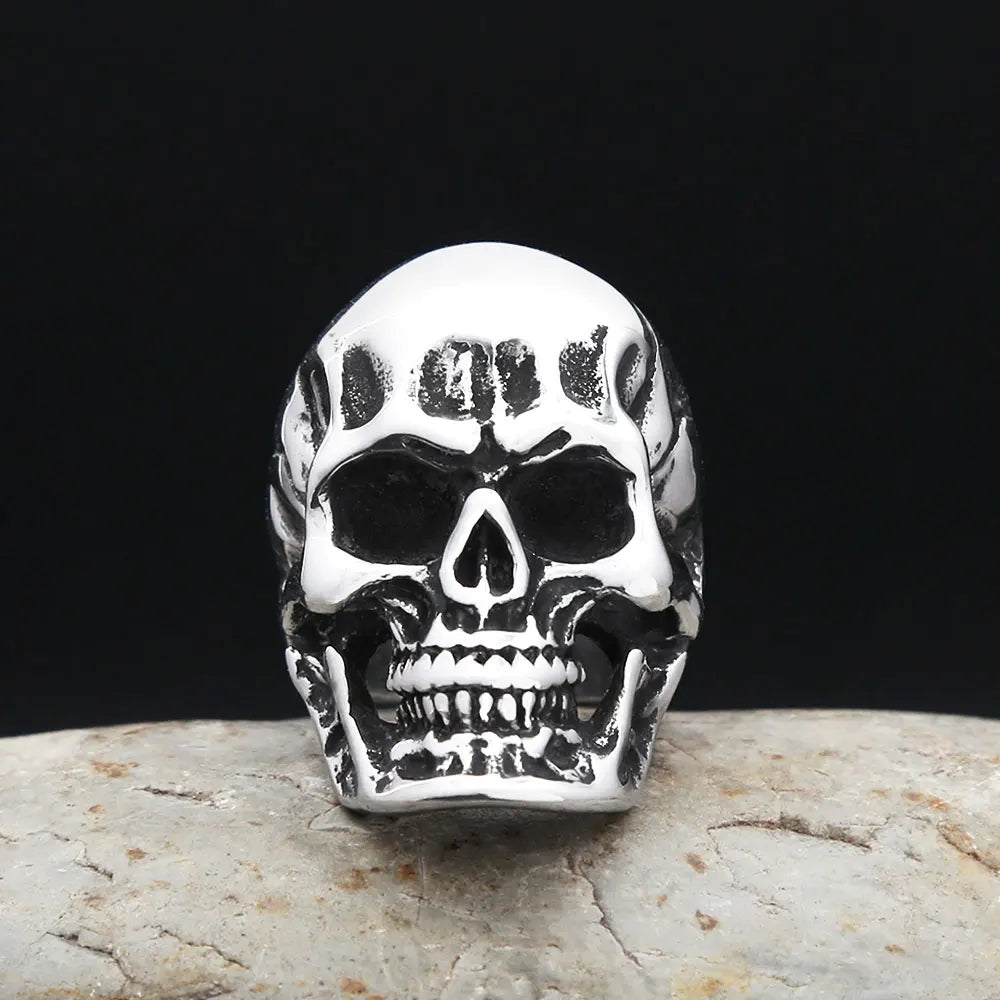 Gothic Punk Stainless Steel Ghost Head Skull Rings For Men Hip Hop Vintage Classic Skeleton Ring Biker Jewelry Gifts Wholesale