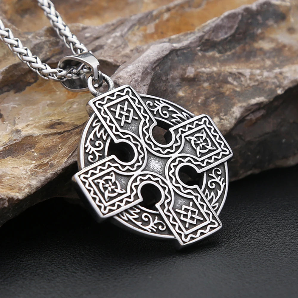 Vintage Nordic Stainless Steel Vikings Celtic Knot Pendant Necklace For Men Women Fashion Cross Irish Necklaces Amulet Jewelry