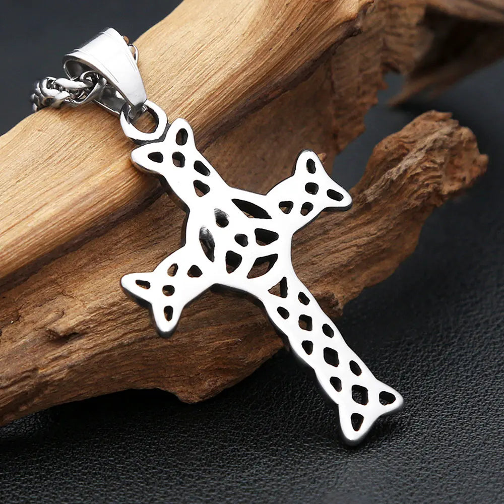 Vintage Fashion Cross Pendant Necklaces For Men Women 316L Stainless Steel Nordic Viking Celtic Knots Necklace Amulet Jewelry