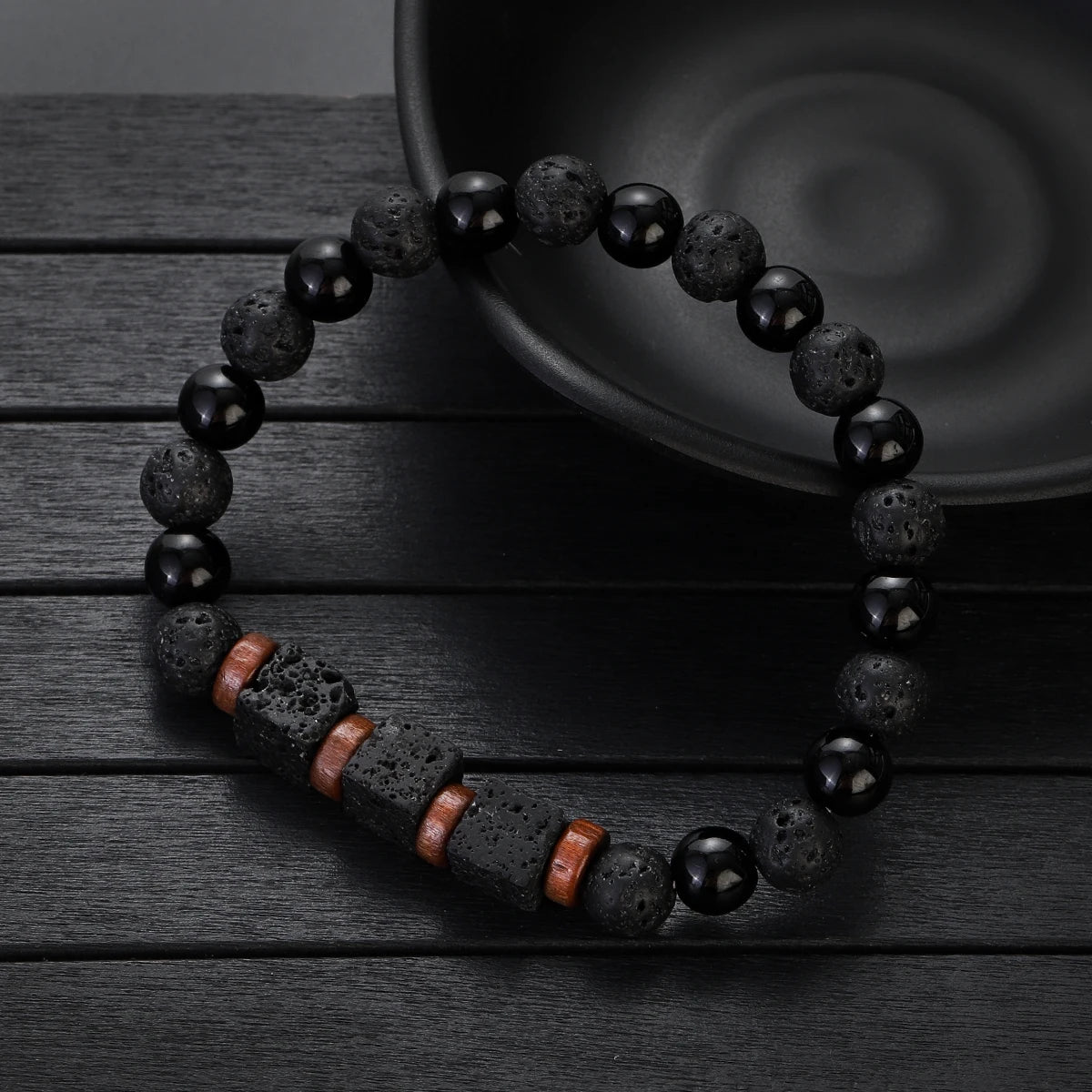 MKENDN Square Volcanic Stone Bracelet for Men Women Natural Lava Black Onyx 8mm Beads Bracelets Yoga Jewelry Gift