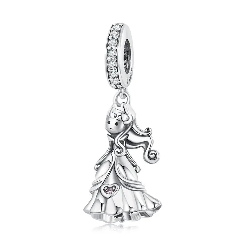 BISAER 925 Sterling Silver Little Prince&Rose Charm Bead Bellflower Princess Heart Cross Shell Pendant Fit DIY Bracelet Jewelry