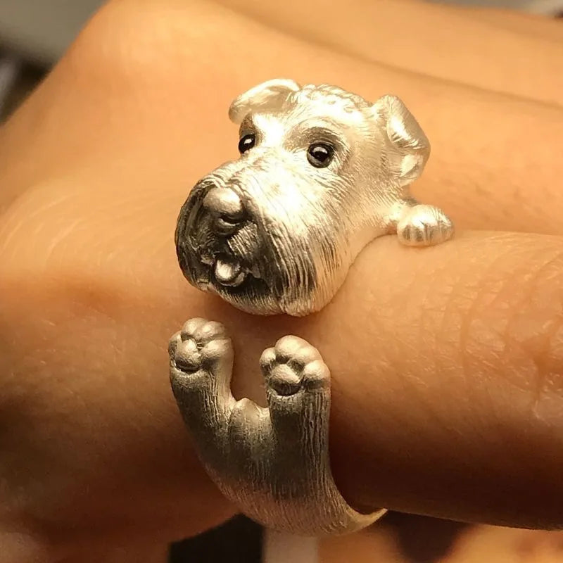 Fashion Design Handmade Schnauzer Puppy Fox Cute Animal Open Ring Temperament Jewelry Wholesale