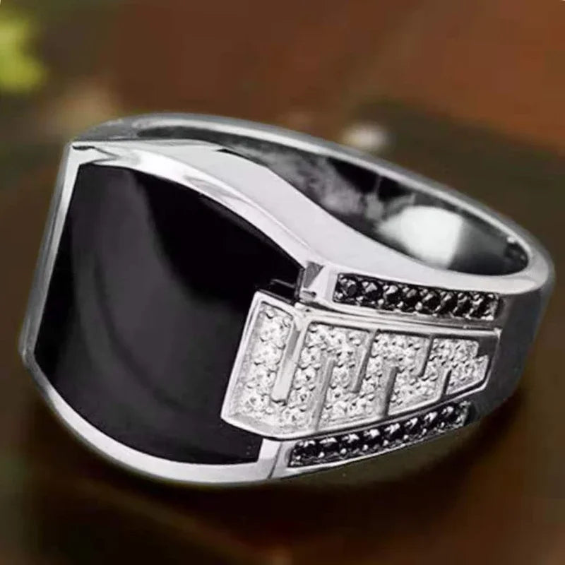 New Punk Turkey Vintage Rings Geometric Oval Black Suitable for Anniversary Party Wedding Men's Rings High-end Luxury Jewelry