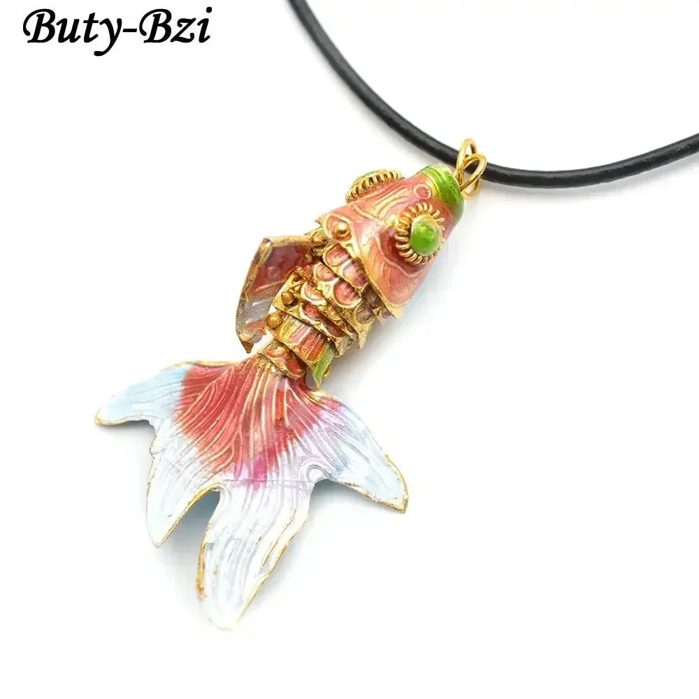 Buty-Bzi 50~60mm Metal Cute Cloisonne Goldfish Fish Pendant For DIY Fashion Neckalce Jewelry Making