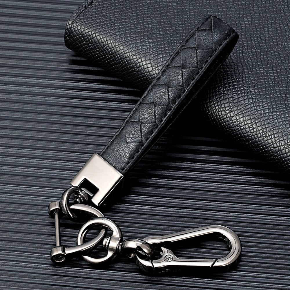 MKENDN Hand Woven Lambskin Car KeyChain Detachable Metal 360 Degree Rotating Horseshoe Buckle Key Chain For Men Women Gifts