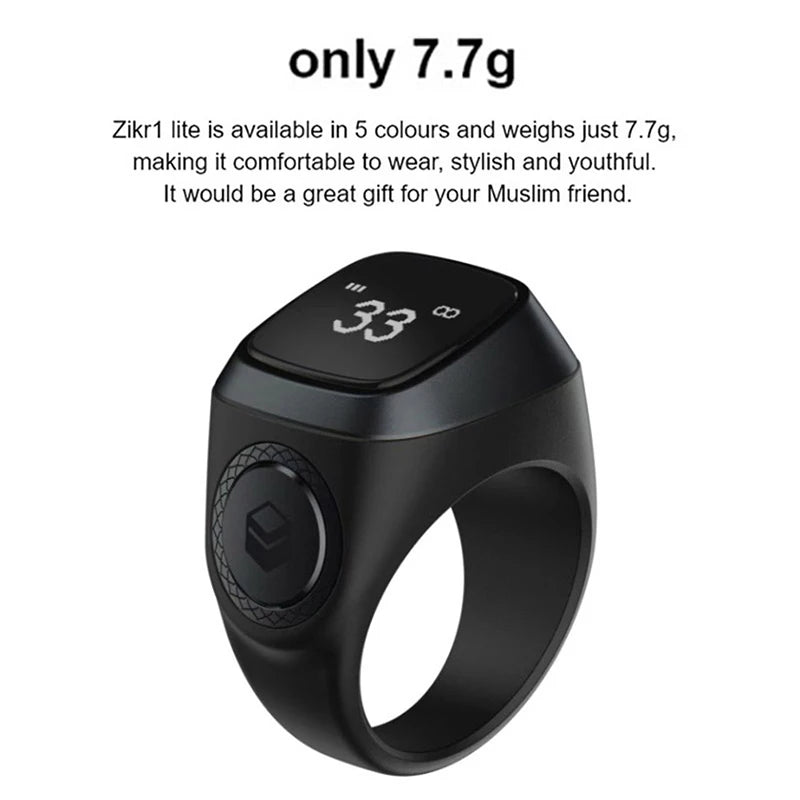 Bague de comptage intelligente Tasbih pour musulmans Zikr Digital Tasbeeh 5 Rappel de l'heure de prière Bluetooth Bagues portables intelligentes haut de gamme