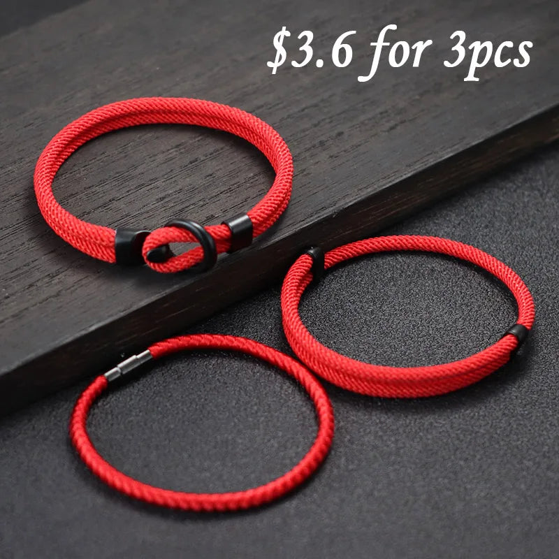 New Fashion Mens Bracelet Set 3Pcs Lucky Red Cord Chain Braslet Beach Nautical Fabric Braclet Leisure Accessories Gifts For Him