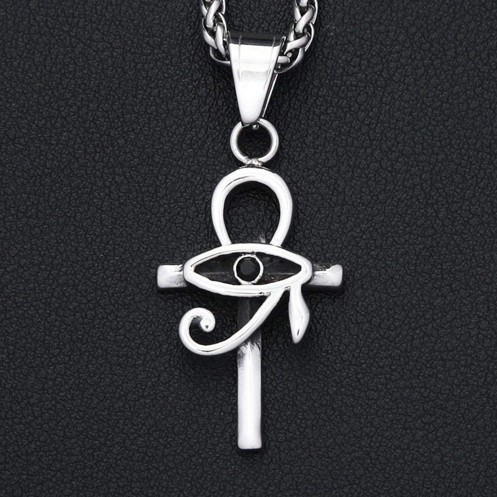 Vintage Stainless Steel Eye of Horus Pendant Necklace Fashion Punk Ankh Cross Necklaces For Men Women Amulet Jewelry Wholesale