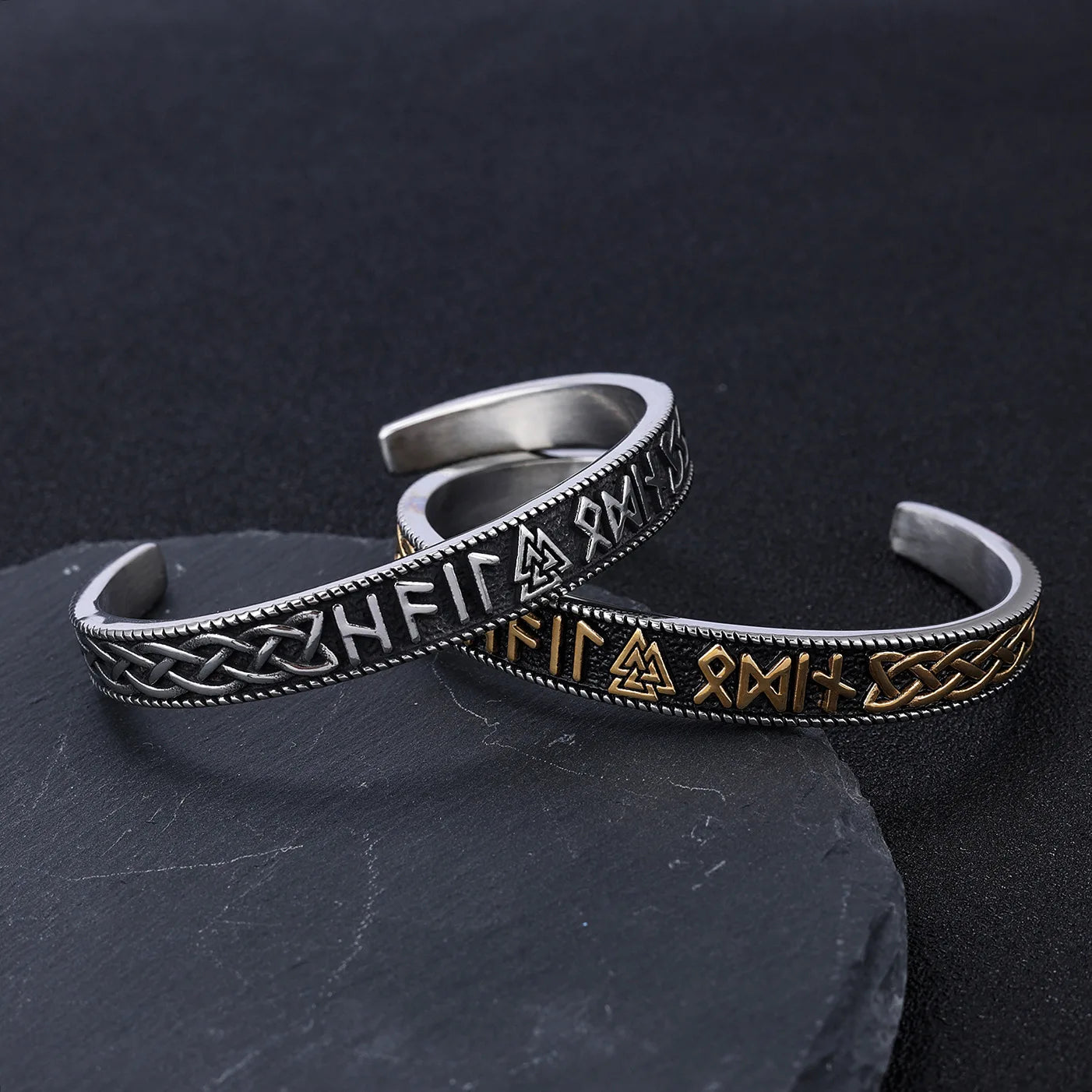 European and American Style Nordic Viking Personalized Fashion Rune Open Bracelet Men's and Women's Stainless Steel Jewelry