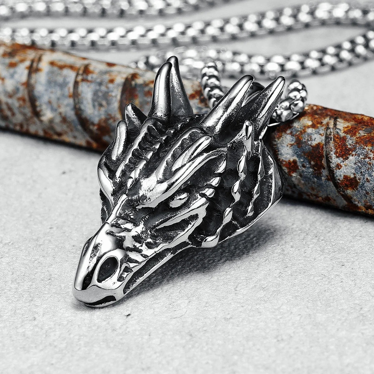 Dragon Head Necklaces 316L Stainless Steel Retro Dinosaurs Men Pendant Chain Rock Punk for Friend Male Jewelry Gift Dropshipping