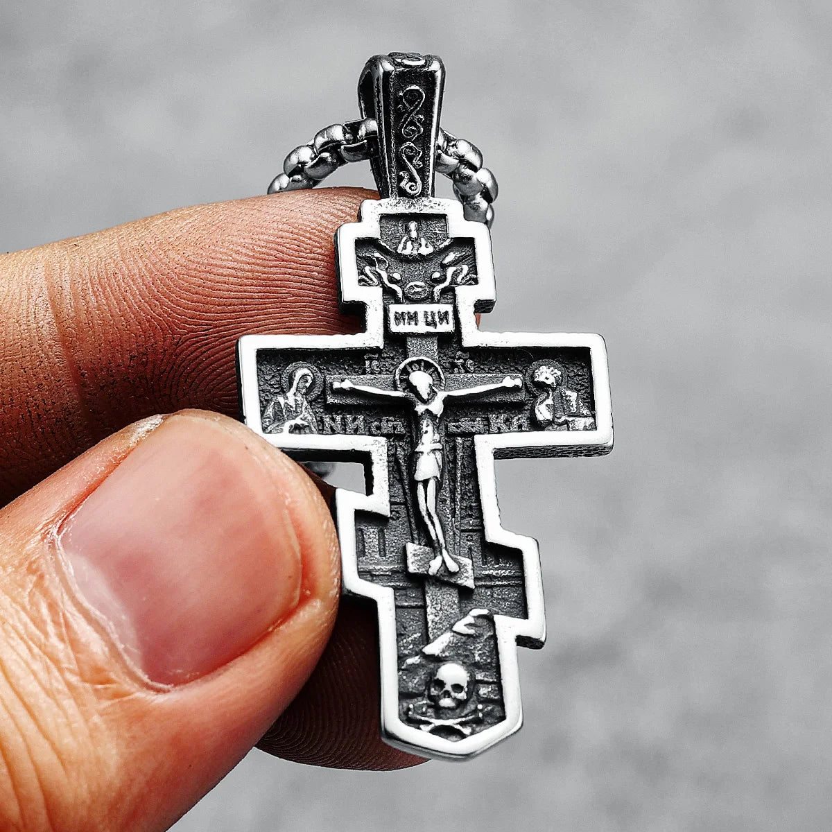 Jesus Cross Pendant Vintage 316L Stainless Steel Men Necklace Retro Chain Religion Rock Belief for Friend Male Jewelry Best Gift