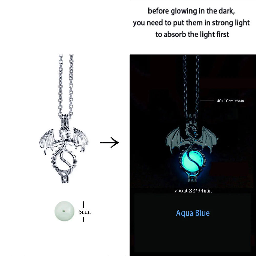 Hiphop Luminous Alloy Dragon Pendant Stainless Steel Chain Glowing Necklace Night Club Glow In The Dark Necklace for Halloween