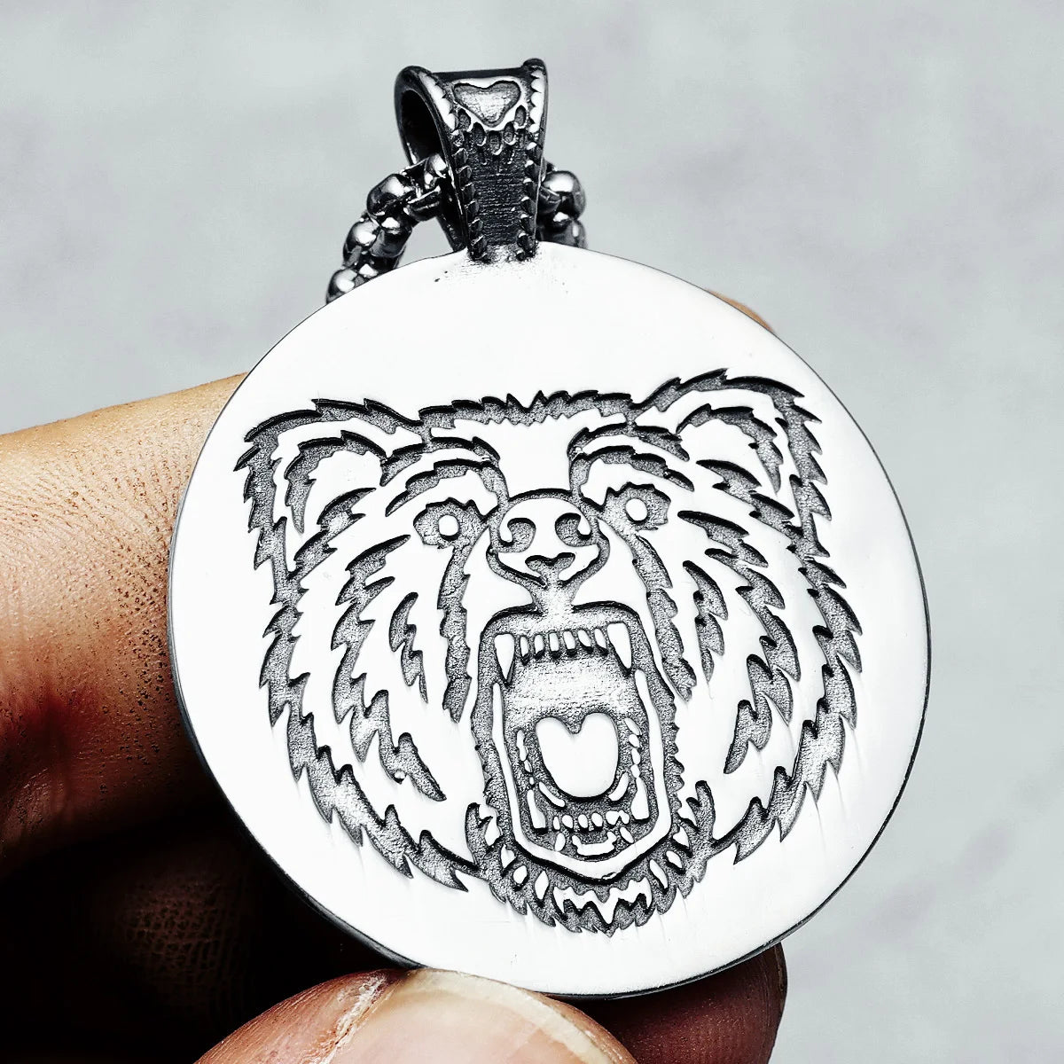 Ferocious Brown Bear Necklaces 316L Stainless Steel Animal Palm Men Pendant Chains Rock Punk for Friend Male Jewelry Best Gift